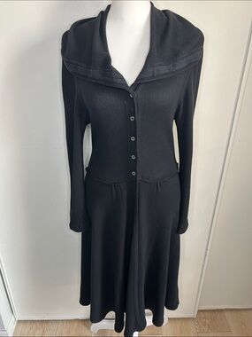 Hard Tail Forever Long Black Waffle Thermal Knit Top Half Button Duster Cardigan